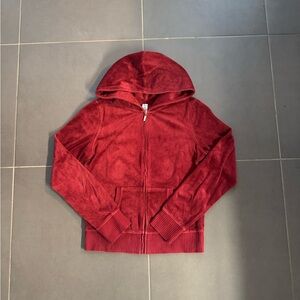 Y2K Red Velour Hooded Zip-Up Jacket